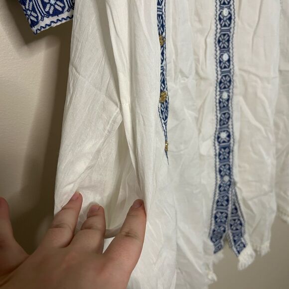 Anthropologie x Raga White Embroidered Sequin Button Front Midi Dress Size Large - Picture 5 of 11